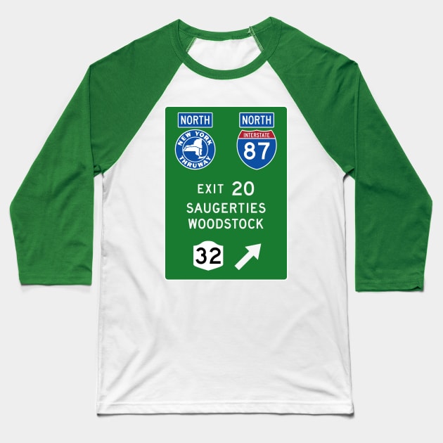 New York Thruway Northbound Exit 20: Saugerties Woodstock Catskills Baseball T-Shirt by MotiviTees